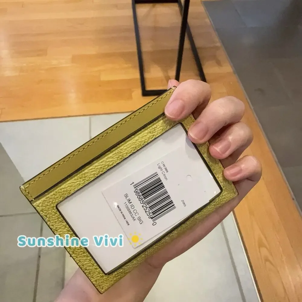 NWT Coach Slim Id Card Case In Signature Canvas CW366 light Citron